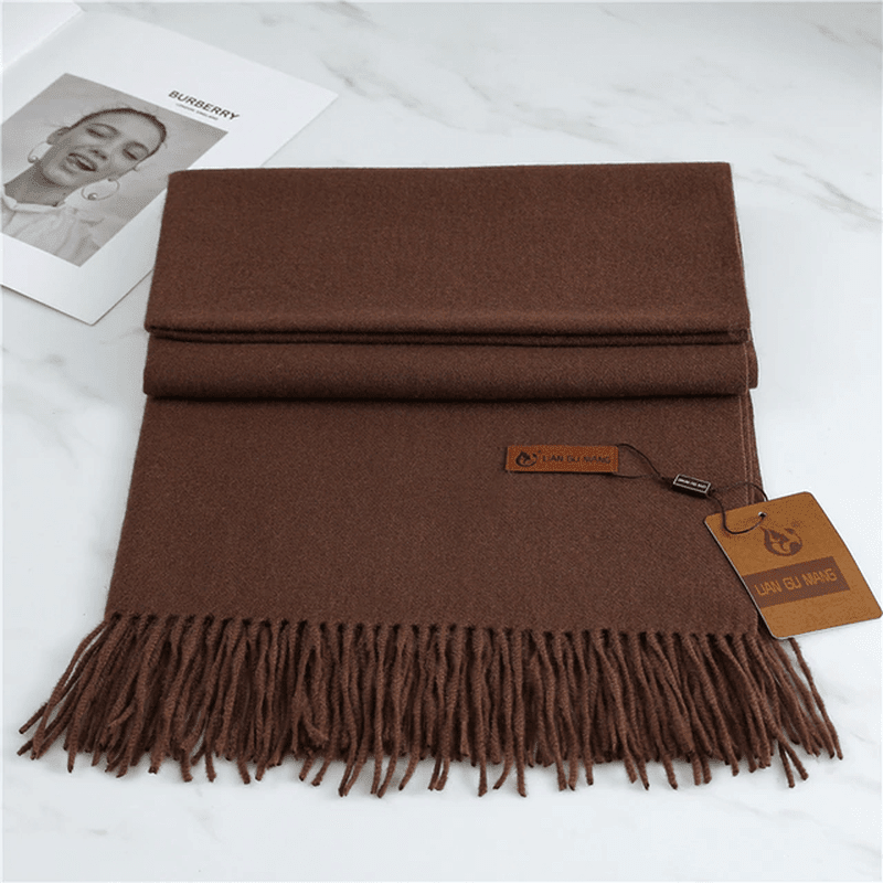 Women's cashmere scarf with tassels, available in 10 colors, measuring 190x68cm, perfect cozy winter accessory for warmth and style. 0